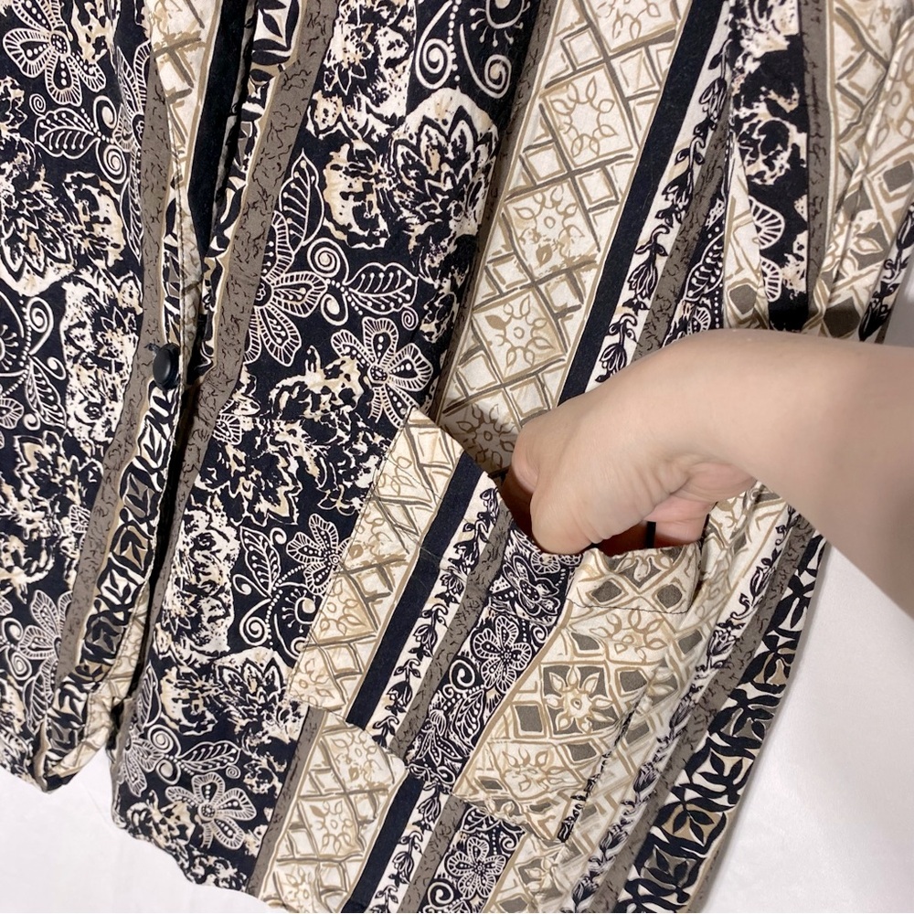 Vintage Tall Girl Cream Black Multi Print Lightweight Blazer L - Picture 6 of 12